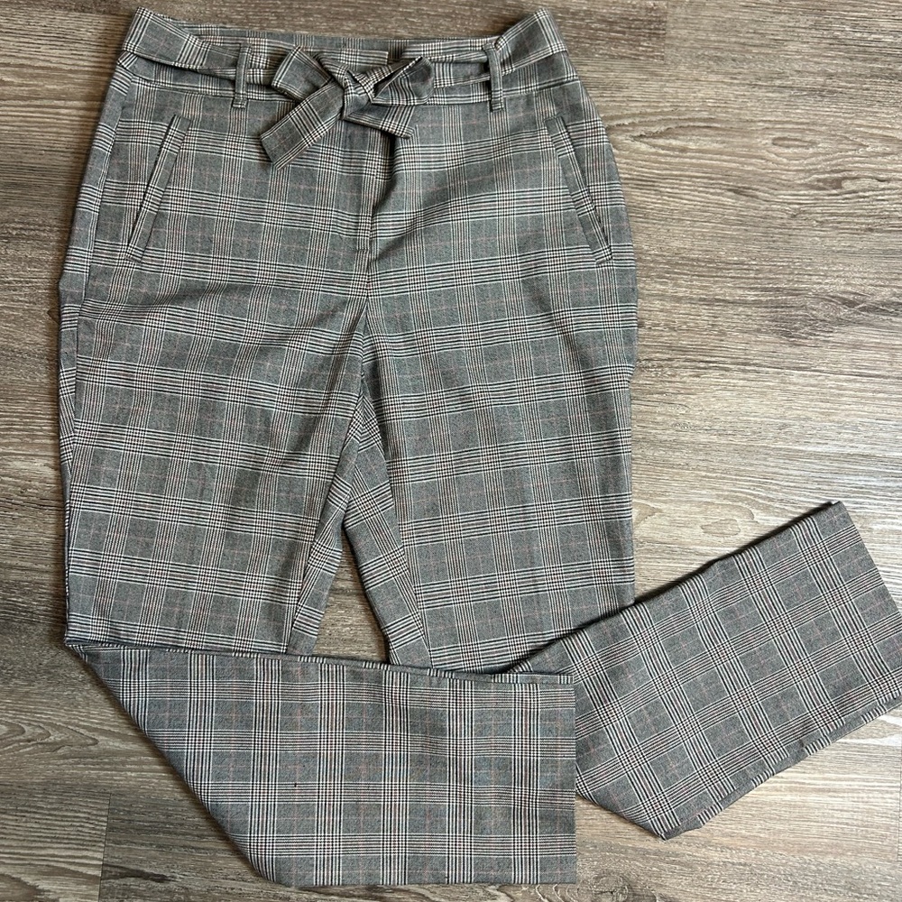 Plaid Gray Slim Tie-Waist Chinos
